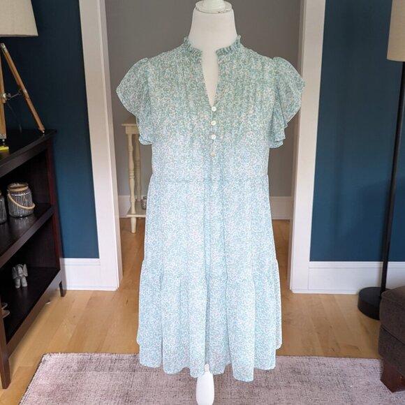Entro Women's Tiered Prairie Dress Flutter Sleeves Size Small Mint Green - Picture 1 of 12